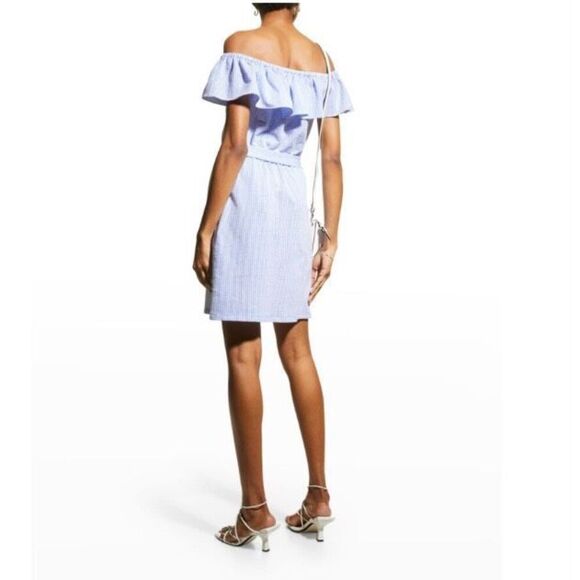 Michael Kors Ruffle-Neck Seersucker Dress with Pockets NWOT Large - Picture 2 of 7